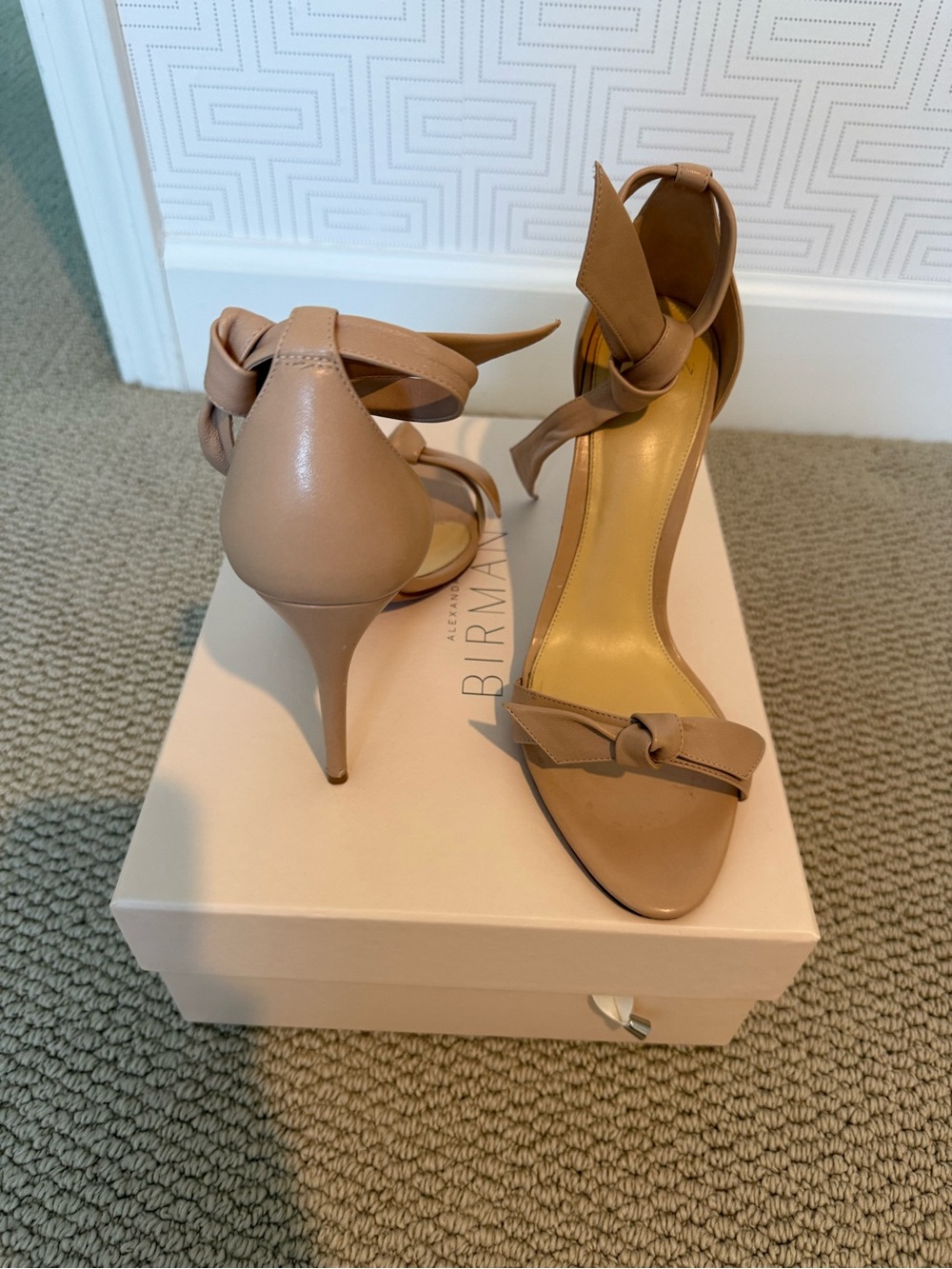 Alexandre Birman Beige Knot Ankle-Strap Stiletto Sandals